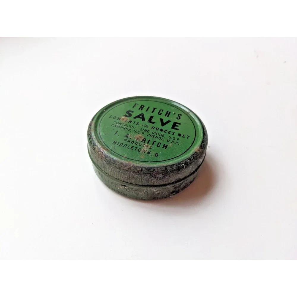 Vintage Fritch's Salve Tin‎ Medicine Container J.A. Fritch Middletown OH Camphor